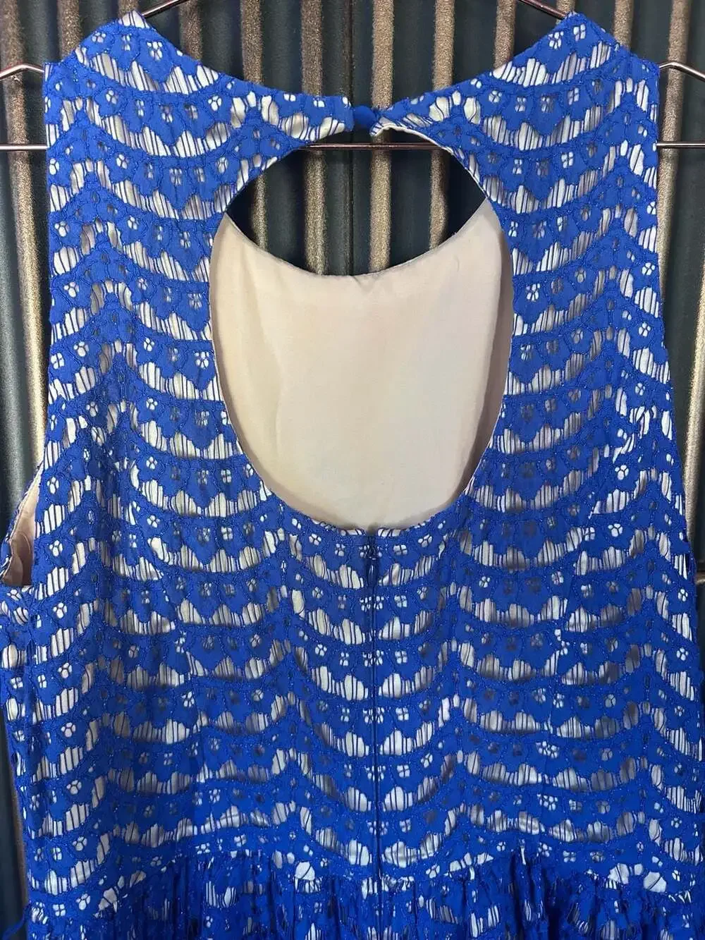 Anthropologie Eliza J Royal Blue Lace Sleeveless Cutout Back Dress Size 12